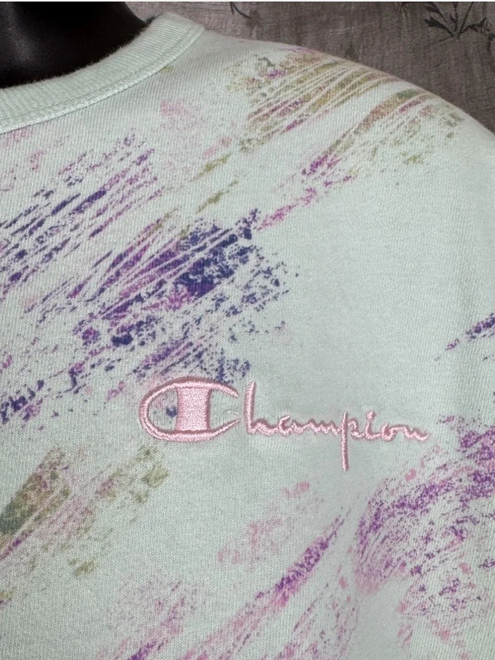 Champion Crayon Brushstroke Blur Retro AOP Abstract Tee Mint Purple Men’s Sz L - Picture 5 of 7